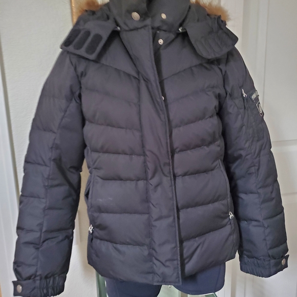 Bogner Women's Black Puffer Down Jacket Fire & Ice Hood Fur Trim Size 8 - Picture 1 of 16